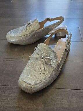 Silver Slingback Loafers with Bow - Girl's Dress Shoes